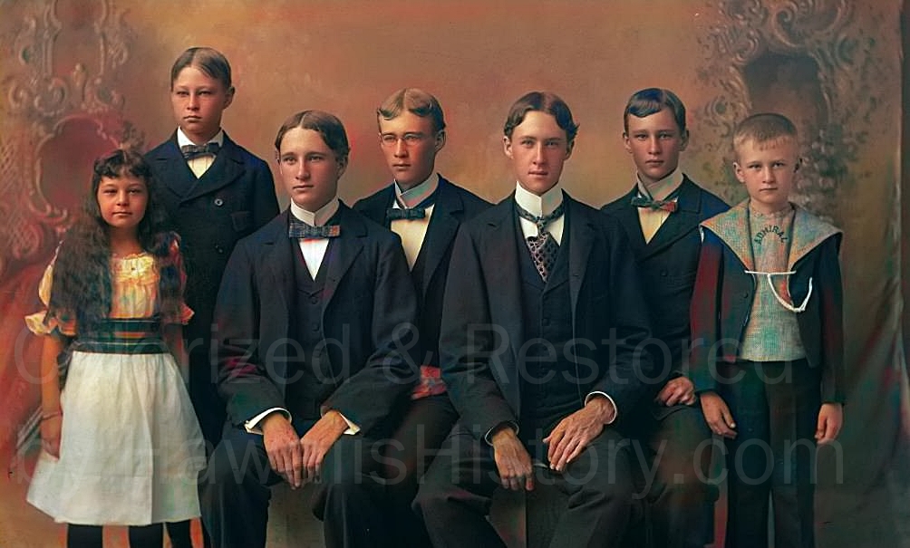 Christian J. and Meta Hedemann's seven children -- Edmund Hedemann and his brothers and sister. Colorized & Restored by Hawaiishistory.com